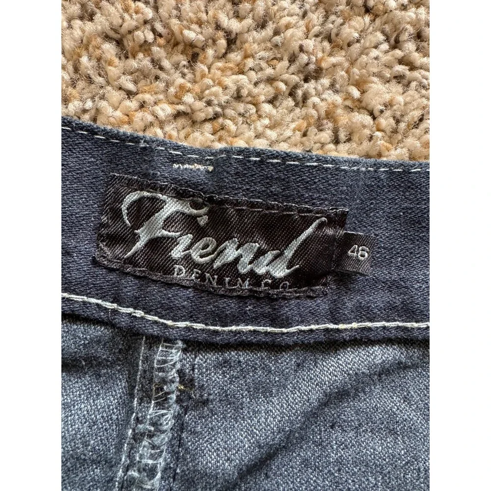 Fiend Denim Co Mens Dark Wash Baggy Jean Shorts Contrast Stitch Blue Size 46 NWT